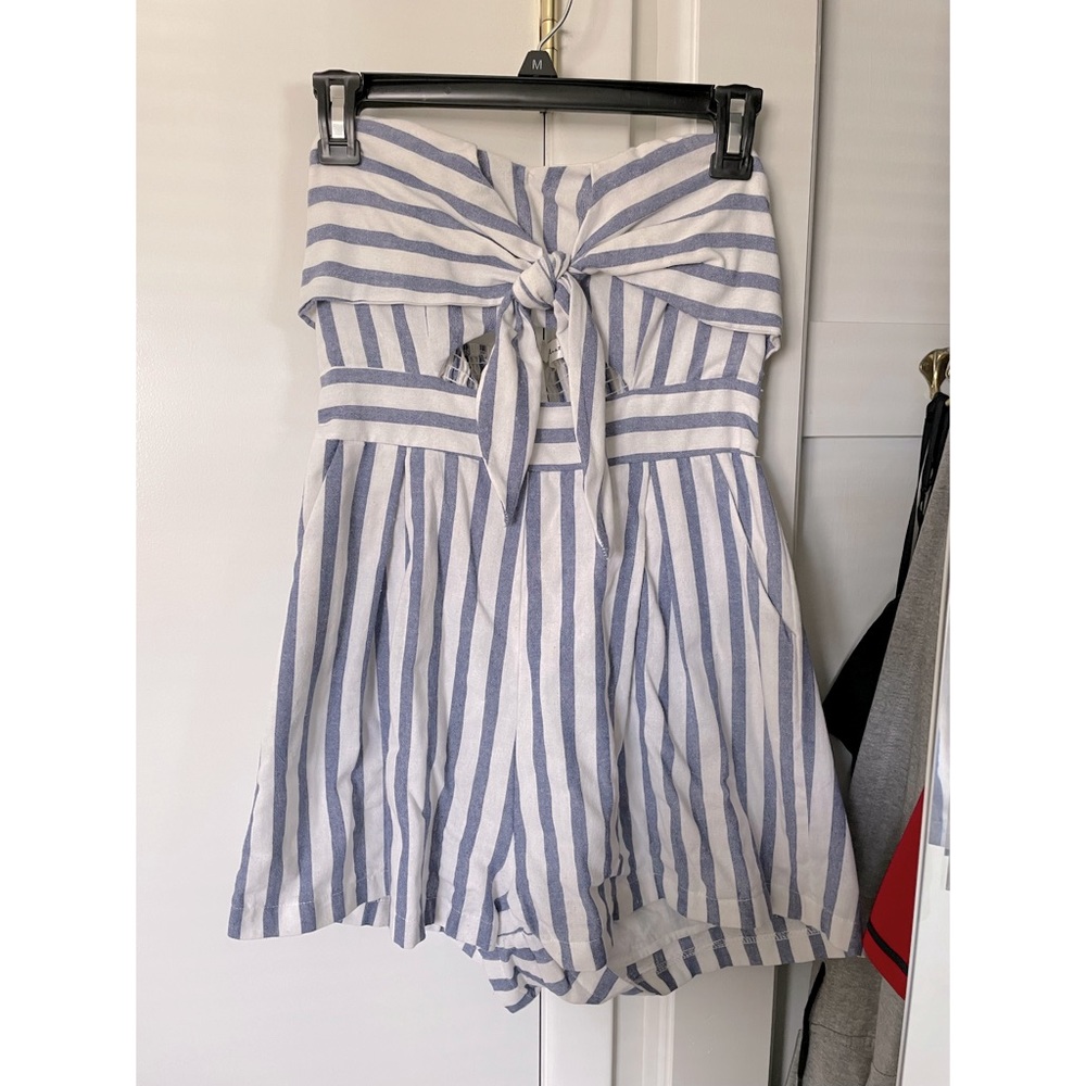 Blue & white striped romper